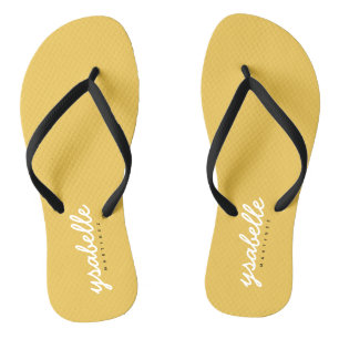 Trendy Chic Mustard Yellow Einfache, feine Schreib Flip Flops