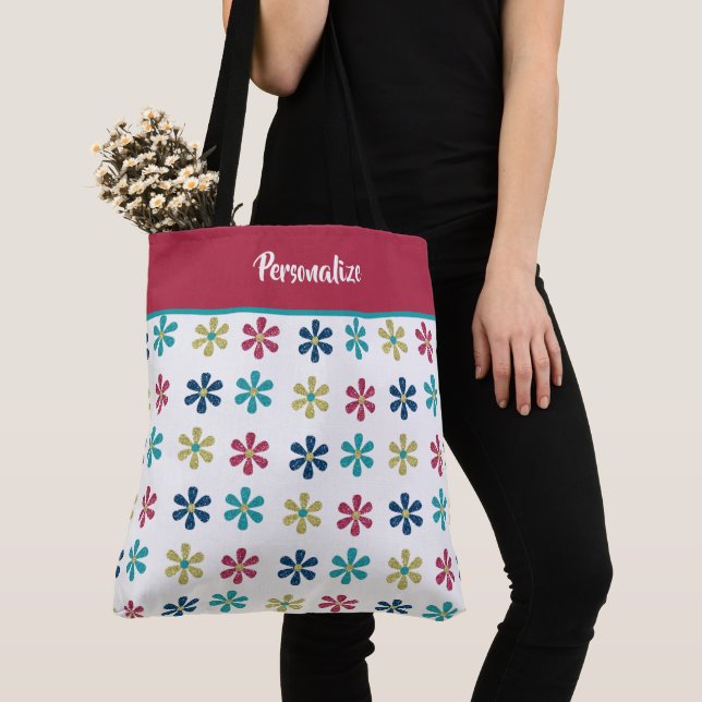 Trendy Chic Pink Blue Glitzer Blume Girly Niedlich Tasche (Von Nahem)