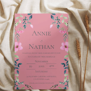Trendy Chic Rose Flore Faire-part de mariage Cadre
