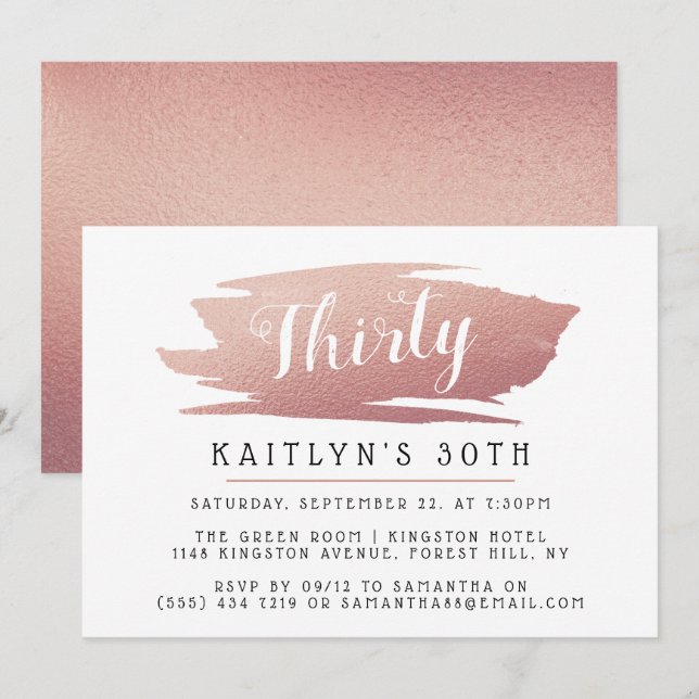 Trendy & Chic Rose Gold Foil Ladys Birthday Einladung (Vorne/Hinten)