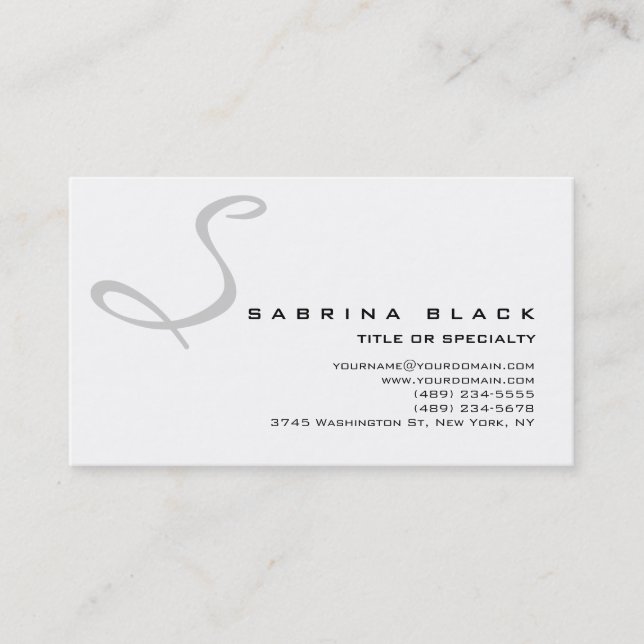 Trendy Chic White Gray Monogram Business Card Visitenkarte (Vorderseite)