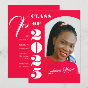 Trendy Chic White Script Pink Graduation Party Einladung