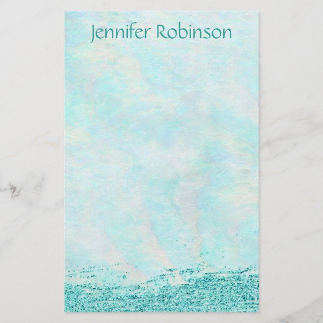 Trendy Chicwatercolor-Glitzer-Ozean-Brise Briefpapier (Vorderseite)