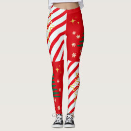 Trendy Christmas Candy Cane Red Stripes Leggings