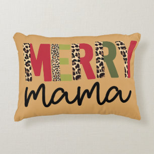Trendy Christmas Color Block Leopard Merry Mama Dekokissen