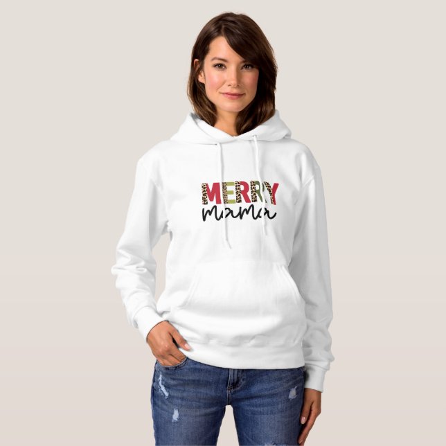 Trendy Christmas Color Block Leopard Merry Mama Hoodie (Vorne ganz)
