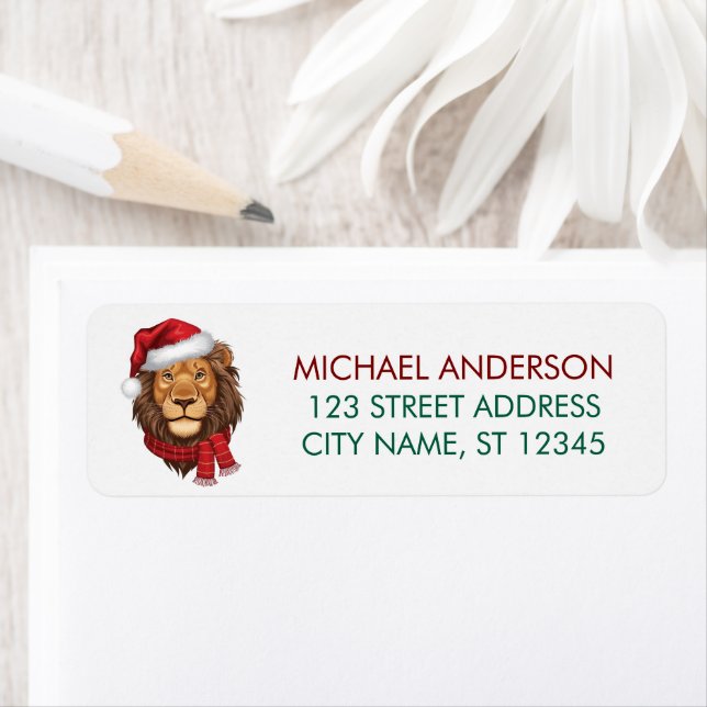 Trendy Christmas King Lion Santa Return Address    (Insitu)