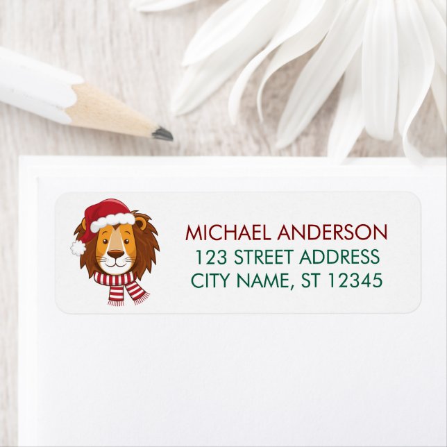 Trendy Christmas King Lion Santa Return Address    (Insitu)
