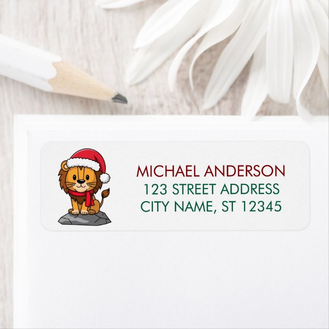 Trendy Christmas King Lion Santa Return Address    (Insitu)