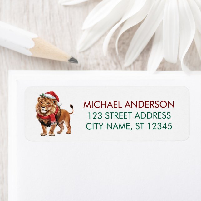 Trendy Christmas King Lion Santa Return Address    (Insitu)