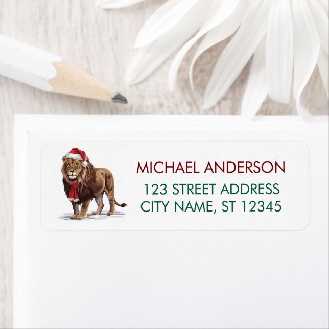 Trendy Christmas King Lion Santa Return Address    (Insitu)
