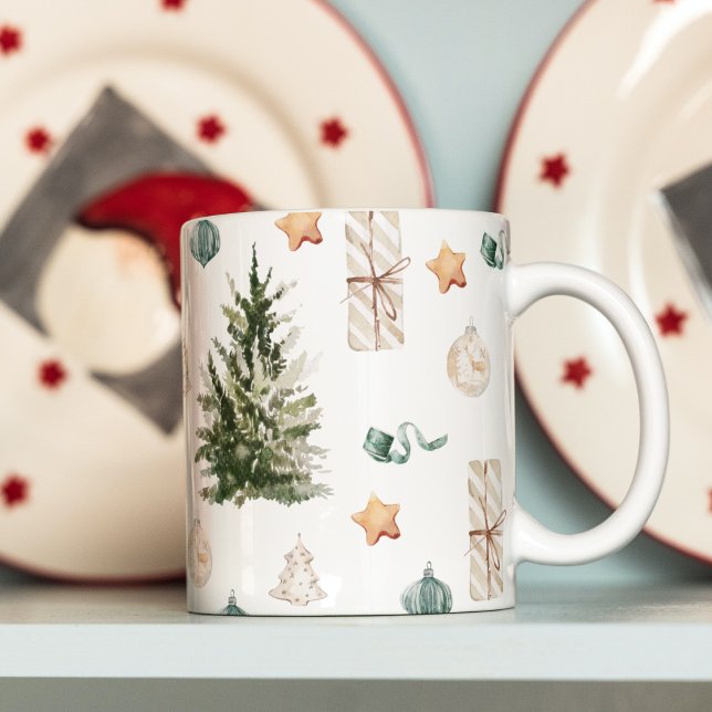 Trendy Christmas Pattern | Wasserfarbe Kaffeetasse (Von Creator hochgeladen)