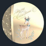 Trendy Christmas Rentier ,Imitate Gold Runder Aufkleber<br><div class="desc">Eleganter Weihnachtsrentier auf Imitaten goldener glänzender Hintergrund.</div>