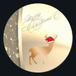 Trendy Christmas Rentier Weihnachtsmannmütze ,Imit Runder Aufkleber<br><div class="desc">Eleganter Weihnachtsrentier mit Weihnachtsmannmütze auf den Imitaten goldener Hintergrund.</div>