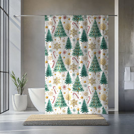 Trendy Christmas Trees and Candy Canes Curtain Duschvorhang