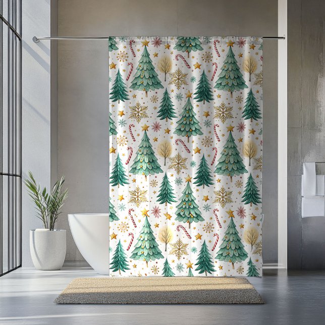 Trendy Christmas Trees and Candy Canes Curtain Duschvorhang (Trendy Christmas Trees and Candy Canes Curtain)