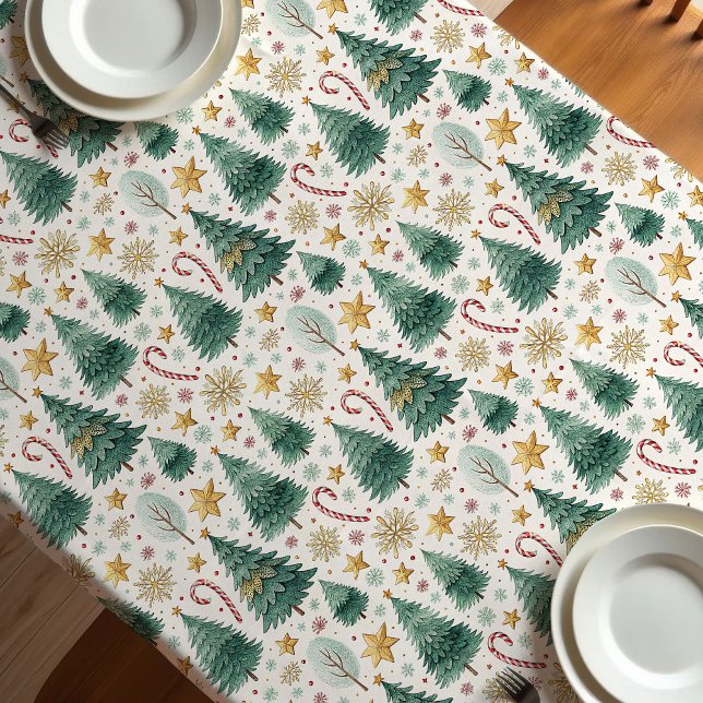 Trendy Christmas trees earthy tone Xmas tablecloth Tischdecke (Trendy Christmas trees earthy tones Xmas tablecloth)