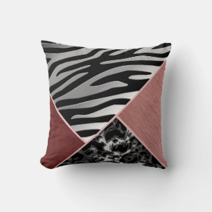 Trendy Chrome Süede Silver Black Pink Animal Print Kissen