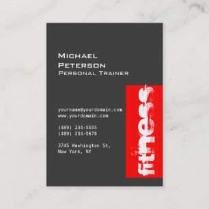 Trendy Chubby Gray Red Fitness Sport Business Card Visitenkarte