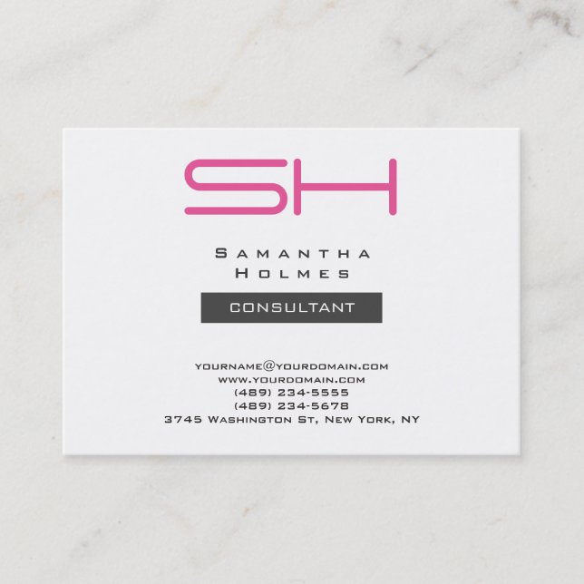 Trendy Chubby White Gray Pink Modern Monogram Visitenkarte (Vorderseite)