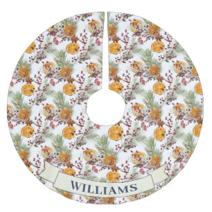 Trendy Citrus Orange Rustic PIne Greenery Polyester Weihnachtsbaumdecke