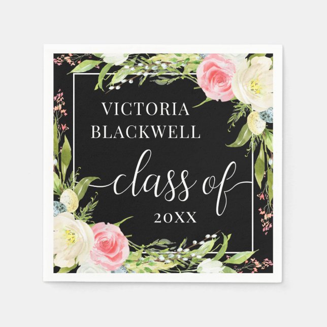 Trendy Class of 2022 Floral Abschluss Serviette (Vorderseite)