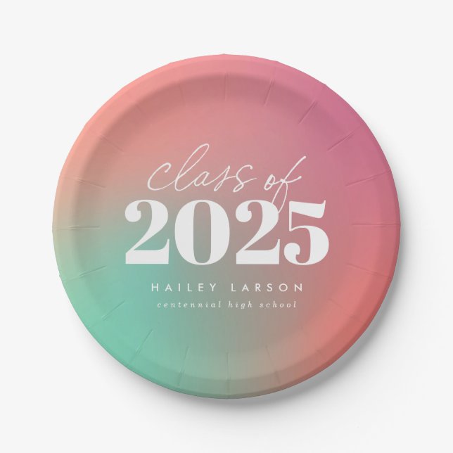 Trendy Class of 2024 Pink Gradient Abschluss Pappteller (Vorderseite)