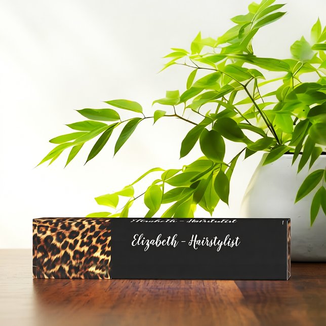 Trendy Classy Hairstylist Monogram Leopard Namensplakette (Von Creator hochgeladen)