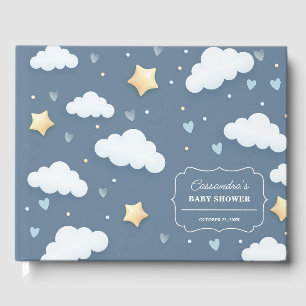 Trendy Cloud Theme Baby Shower Dusty Blue Gästebuch