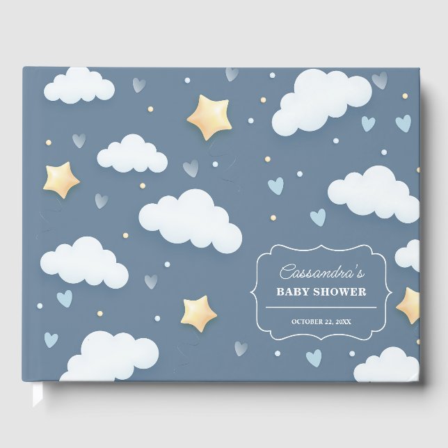 Trendy Cloud Theme Baby Shower Dusty Blue Gästebuch (Vorderseite)