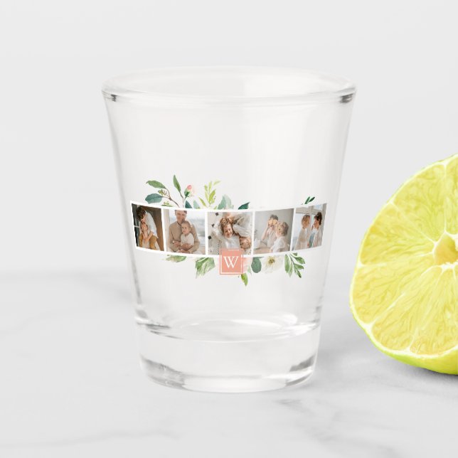 Trendy Collage Family Foto mit Blume-Geschenk Schnapsglas (Vorderseite)