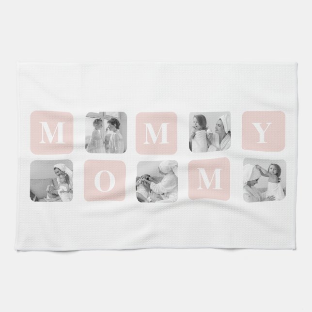 Trendy Collage Foto & Pastel Pink Bestes Mommy-Ges Geschirrtuch (Horizontal)