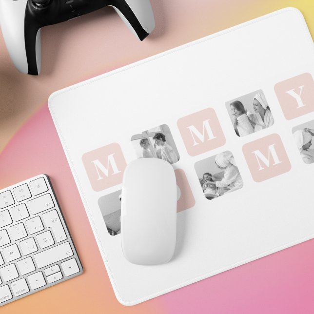 Trendy Collage Foto & Pastel Pink Bestes Mommy-Ges Mousepad (Von Creator hochgeladen)