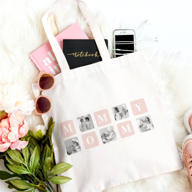 Trendy Collage Foto & Pastel Pink Bestes Mommy-Ges Tragetasche (Von Creator hochgeladen)
