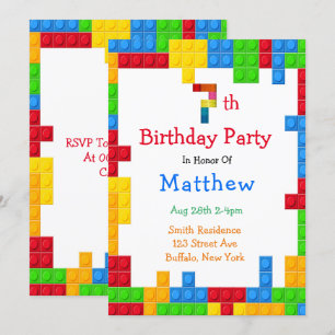 Trendy Colorful Gebäude Blocks 7. Geburtstagsparty Einladung