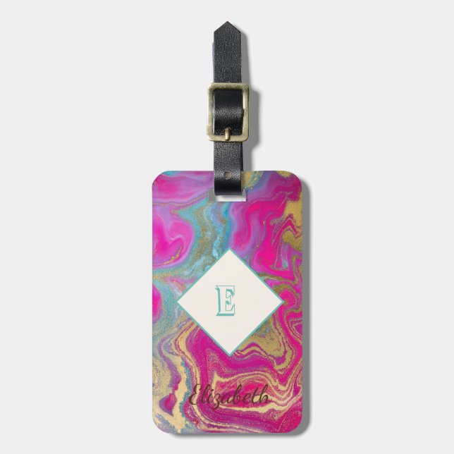 Trendy Colorful Marmor, Monogramm Gepäckanhänger (Vorderseite vertikal)