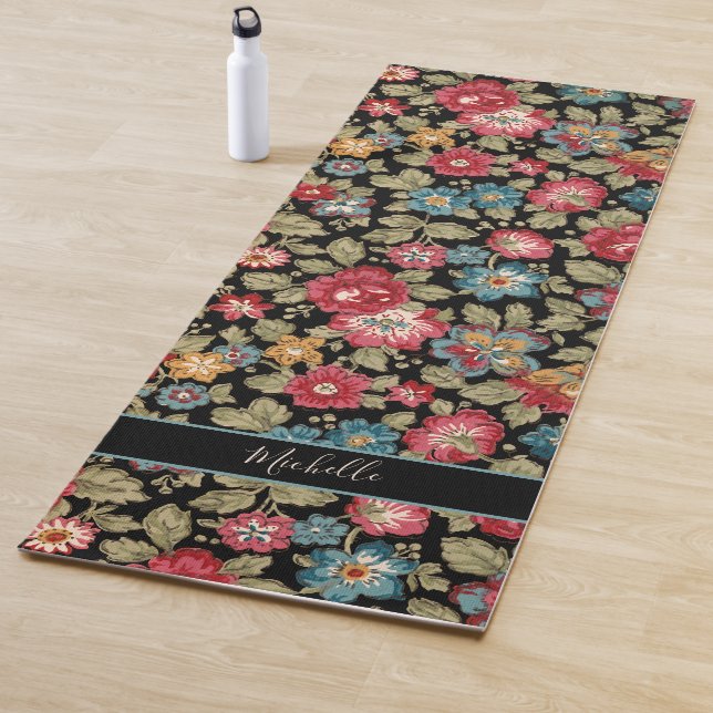 Trendy Colorful Personalisiert Boho Floral Black B Yogamatte (Beispiel)