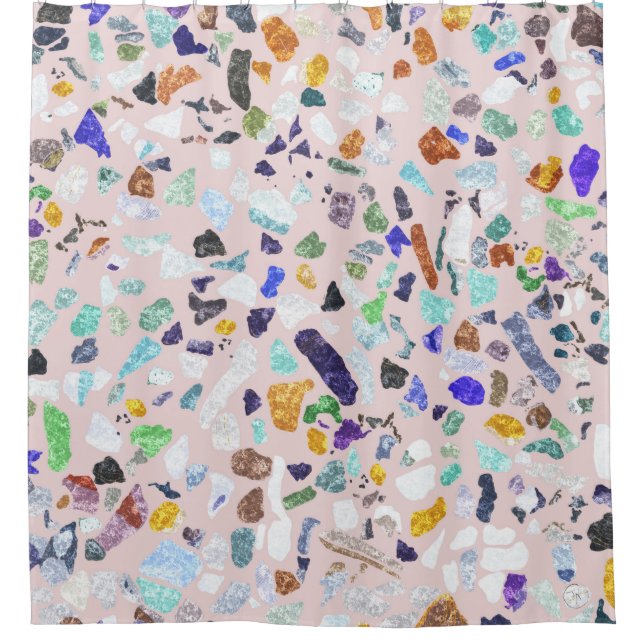 Trendy Colorful Shiny Stones Terrazzo Rosa Design Duschvorhang (Vorderseite)