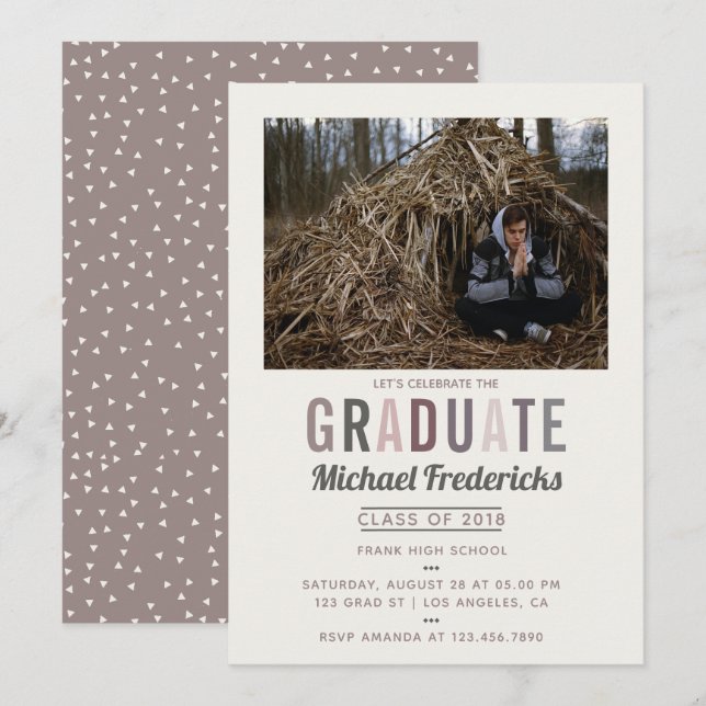 Trendy Colour Foto Graduation Party Einladung (Vorne/Hinten)