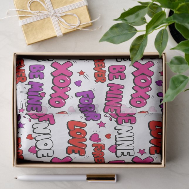 Trendy Comic Book Graffiti "Be Mine" Typography Seidenpapier (Geschenk)