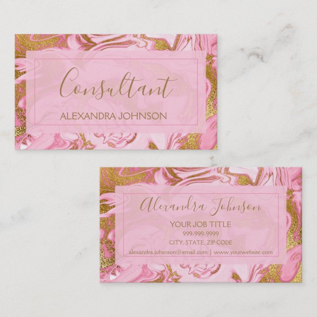 Trendy Consultant für Rosa und Gold-Marmor Visitenkarte (Vorne/Hinten)