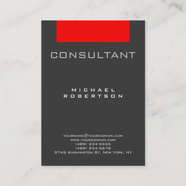 Trendy Consultant Red Gray Chubby Business Card Visitenkarte (Vorderseite)