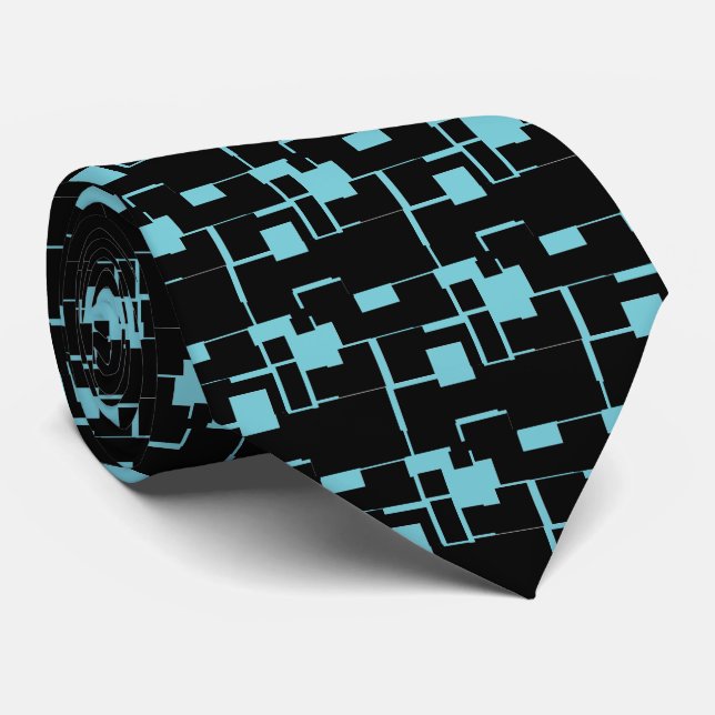 Trendy Cool Black/Blue Muster Krawatte (Gerollt)