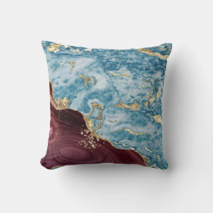 Trendy Cool Blue Burgundy Marble Stone Texture Kissen