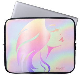 Trendy Cool Girl Face Silhouette Holographic Laptopschutzhülle
