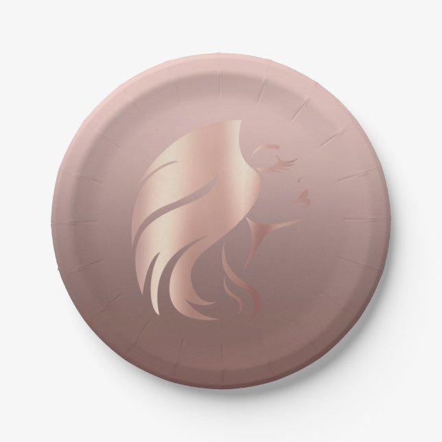 Trendy Cool Girl Face Silhouette Pappteller (Vorderseite)