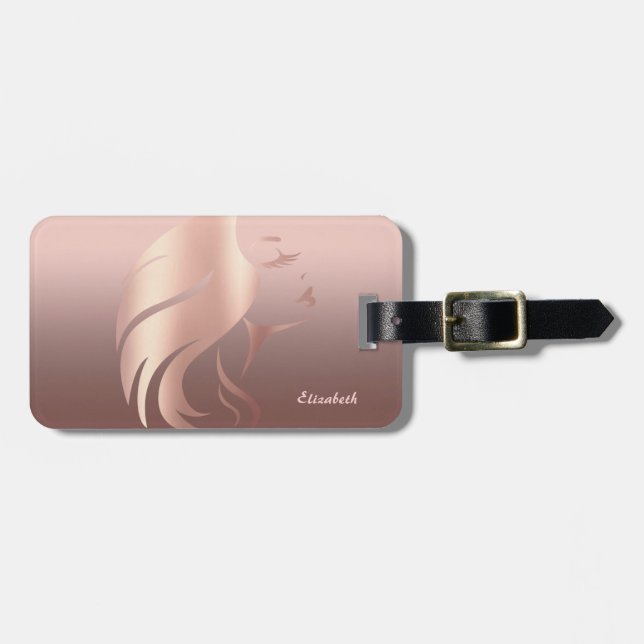 Trendy Cool Girl Face Silhouette - Personalisiert Gepäckanhänger (Vorderseite horizontal)