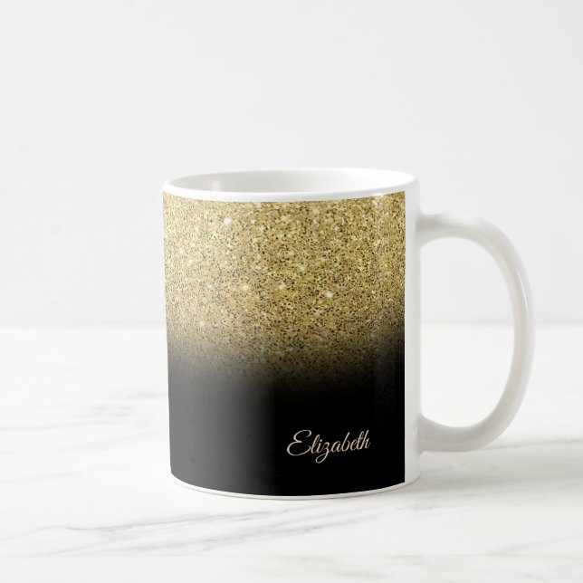 Trendy Cool Gold Glitzer, Schwarz - Personalisiert Kaffeetasse (Rechts)