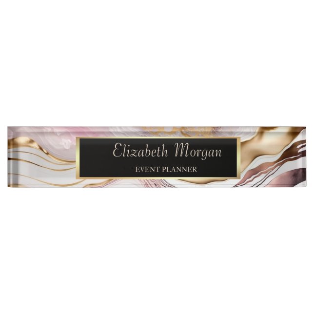 Trendy Cool Pink Gold Marmor Namensplakette (Vorderseite)