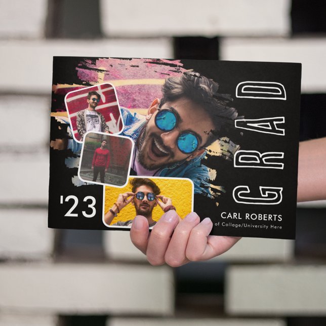 Trendy Cool Smudge 4 Foto Collage Graduation An Ankündigung (Von Creator hochgeladen)